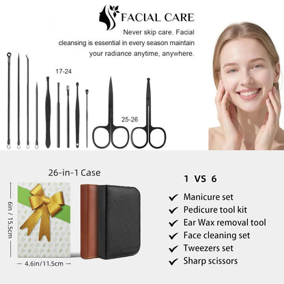 26-in-1 Professional Manicure & Pedicure Kit with Leather Case